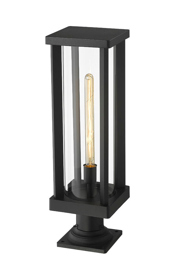 Z-Lite Glenwood 8" W x 22" H 1-Light Black Outdoor Pier Mounted Fixture and Square Pier Mount Hardware With Clear Glass Shade