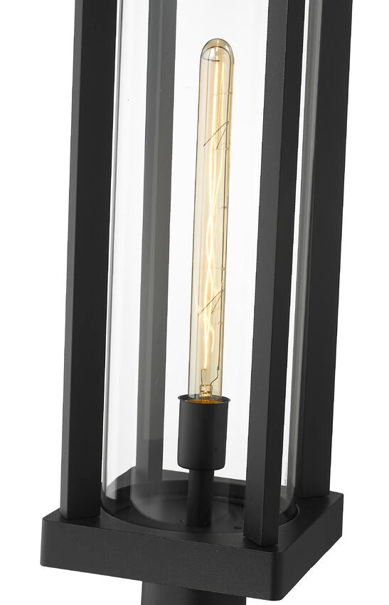 Z-Lite Glenwood 8" W x 22" H 1-Light Black Outdoor Pier Mounted Fixture and Square Pier Mount Hardware With Clear Glass Shade