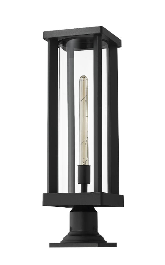 Z-Lite Glenwood 8" W x 22" H 1-Light Black Outdoor Pier Mounted Fixture and Square Pier Mount Hardware With Clear Glass Shade