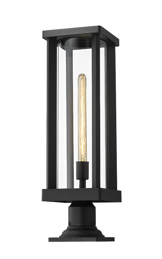 Z-Lite Glenwood 8" W x 22" H 1-Light Black Outdoor Pier Mounted Fixture and Square Pier Mount Hardware With Clear Glass Shade