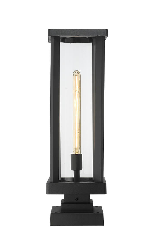 Z-Lite Glenwood 8" W x 23" H 1-Light Black Outdoor Pier Mounted Fixture and Square Pier Mount Hardware With Clear Glass Shade