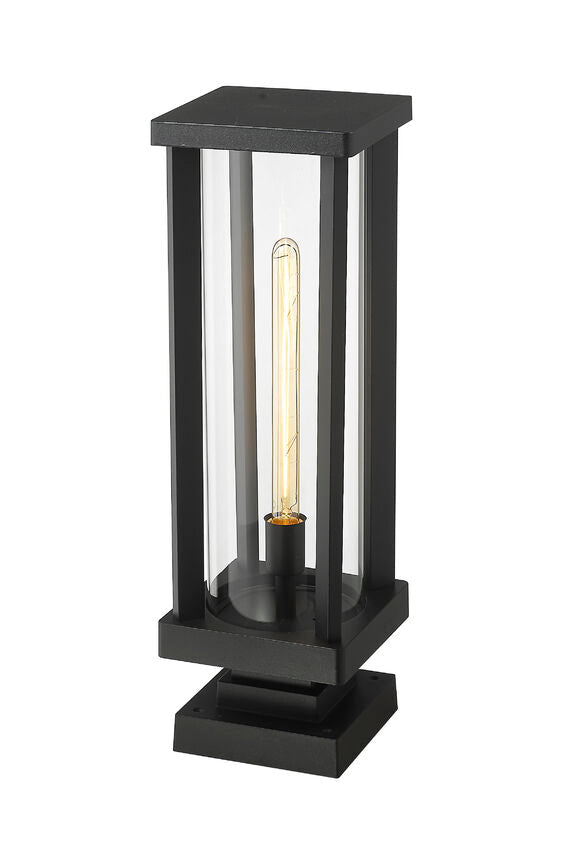 Z-Lite Glenwood 8" W x 23" H 1-Light Black Outdoor Pier Mounted Fixture and Square Pier Mount Hardware With Clear Glass Shade