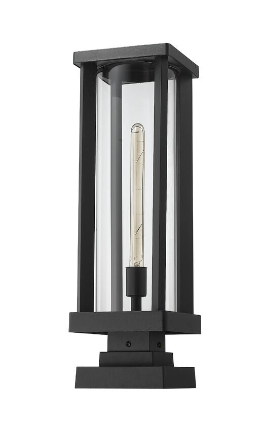 Z-Lite Glenwood 8" W x 23" H 1-Light Black Outdoor Pier Mounted Fixture and Square Pier Mount Hardware With Clear Glass Shade