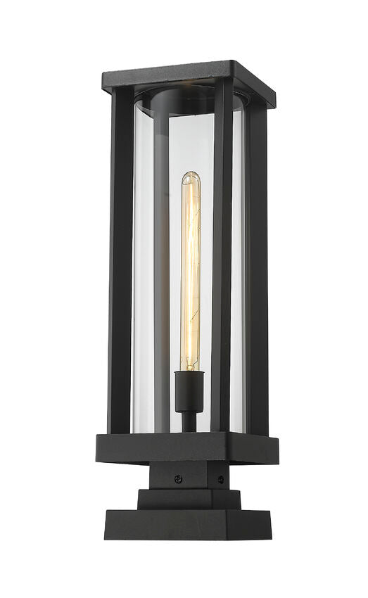 Z-Lite Glenwood 8" W x 23" H 1-Light Black Outdoor Pier Mounted Fixture and Square Pier Mount Hardware With Clear Glass Shade
