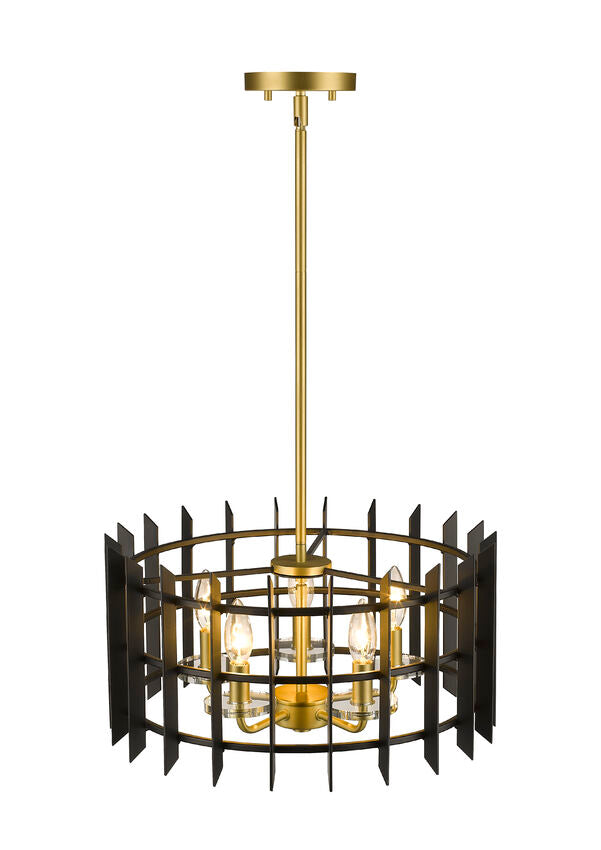Z-Lite Haake 17" 5-Light Satin Brass Pendant Light With Matte Black Steel Shade