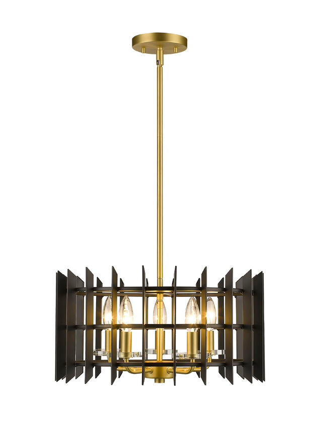 Z-Lite Haake 17" 5-Light Satin Brass Pendant Light With Matte Black Steel Shade