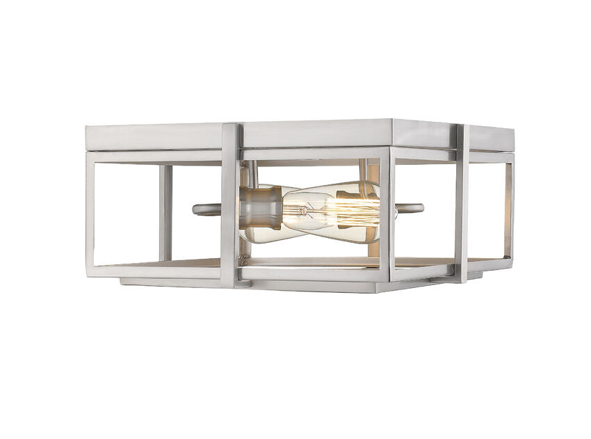 Z-Lite Halcyon 14" 2-Light Bronze and Heritage Brass Square Frame Steel Flush Mount Lighting