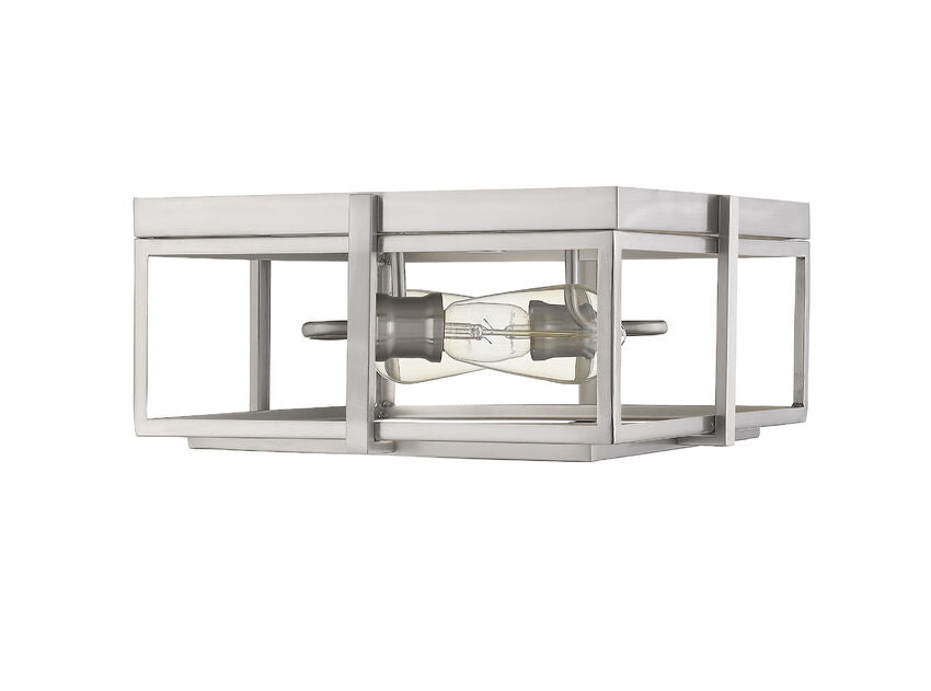 Z-Lite Halcyon 14" 2-Light Bronze and Heritage Brass Square Frame Steel Flush Mount Lighting