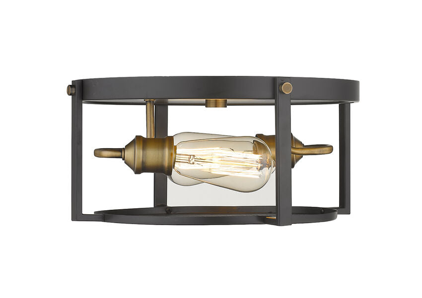 Z-Lite Halcyon 14" 2-Light Bronze and Heritage Brass Steel Flush Mount Lighting