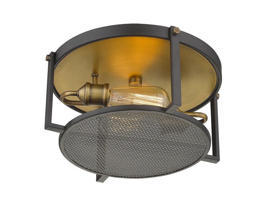 Z-Lite Halcyon 14" 2-Light Bronze and Heritage Brass Steel Flush Mount Lighting