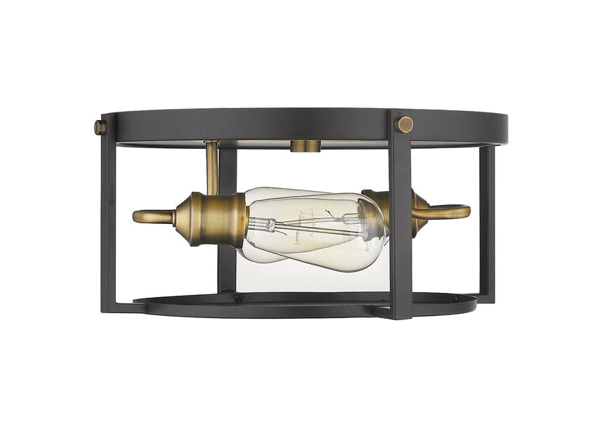 Z-Lite Halcyon 14" 2-Light Bronze and Heritage Brass Steel Flush Mount Lighting