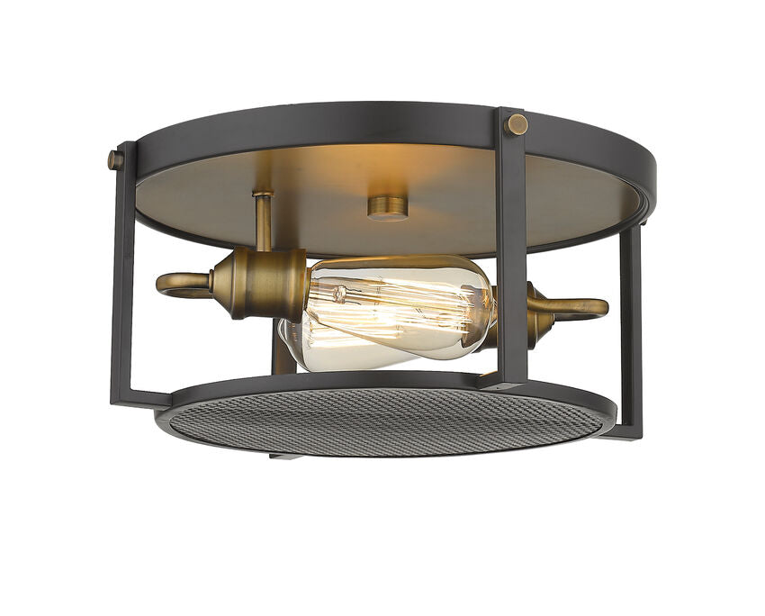 Z-Lite Halcyon 14" 2-Light Bronze and Heritage Brass Steel Flush Mount Lighting