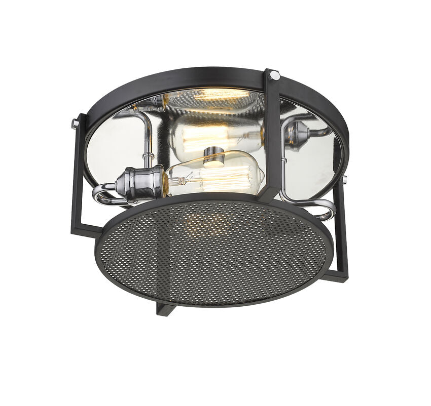 Z-Lite Halcyon 14" 2-Light Matte Black and Brass Steel Flush Mount Lighting