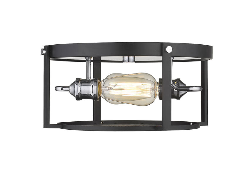 Z-Lite Halcyon 14" 2-Light Matte Black and Brass Steel Flush Mount Lighting