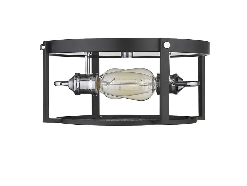 Z-Lite Halcyon 14" 2-Light Matte Black and Brass Steel Flush Mount Lighting