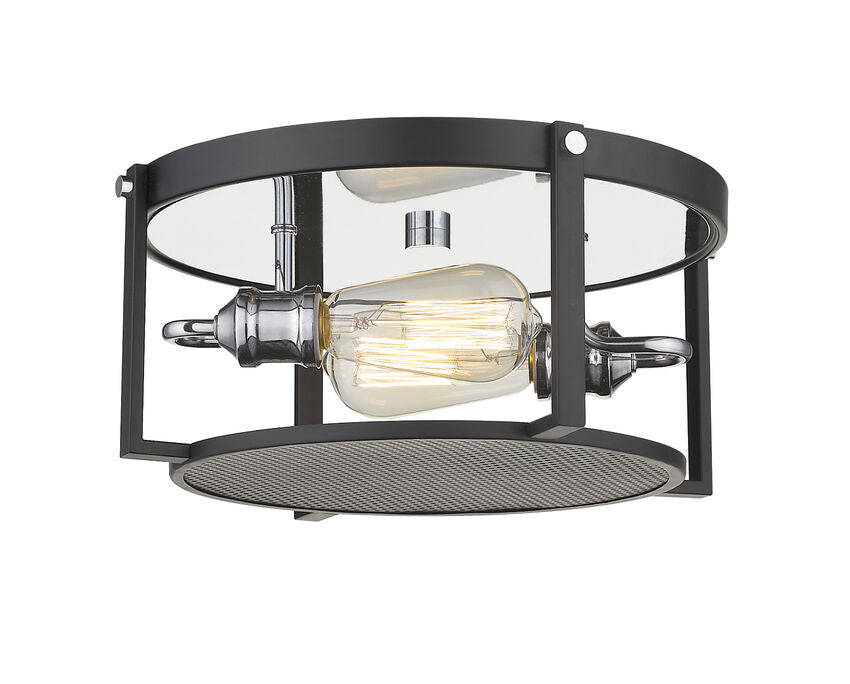 Z-Lite Halcyon 14" 2-Light Matte Black and Brass Steel Flush Mount Lighting