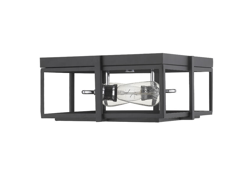 Z-Lite Halcyon 14" 2-Light Matte Black and Chrome Square Frame Steel Flush Mount Lighting