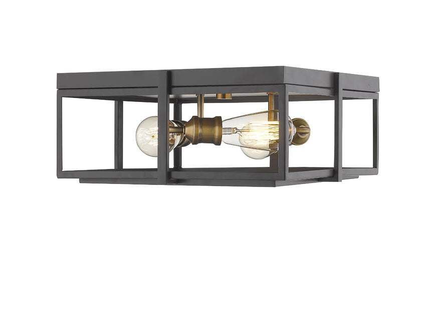 Z-Lite Halcyon 16" 3-Light Bronze and Heritage Brass Square Frame Steel Flush Mount Lighting