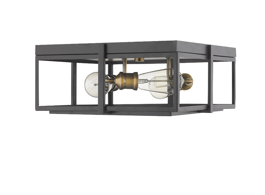 Z-Lite Halcyon 16" 3-Light Bronze and Heritage Brass Square Frame Steel Flush Mount Lighting