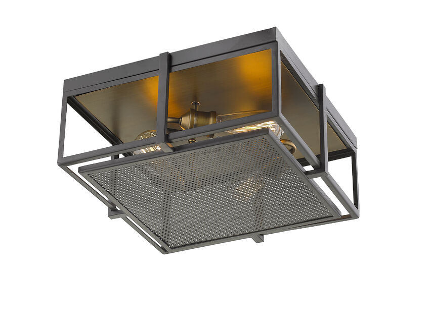 Z-Lite Halcyon 16" 3-Light Bronze and Heritage Brass Square Frame Steel Flush Mount Lighting