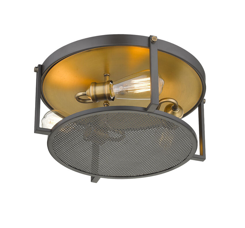 Z-Lite Halcyon 16" 3-Light Bronze and Heritage Brass Steel Flush Mount Lighting