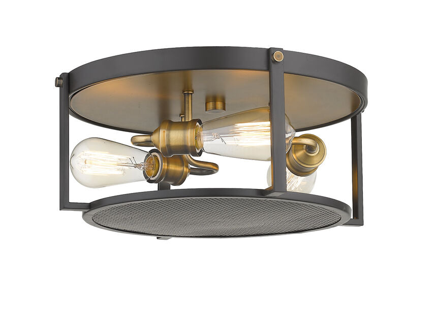 Z-Lite Halcyon 16" 3-Light Bronze and Heritage Brass Steel Flush Mount Lighting