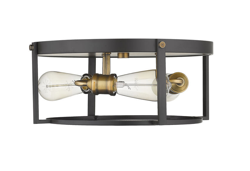 Z-Lite Halcyon 16" 3-Light Bronze and Heritage Brass Steel Flush Mount Lighting