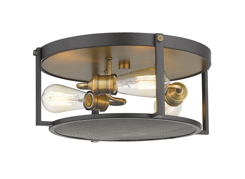 Z-Lite Halcyon 16" 3-Light Bronze and Heritage Brass Steel Flush Mount Lighting