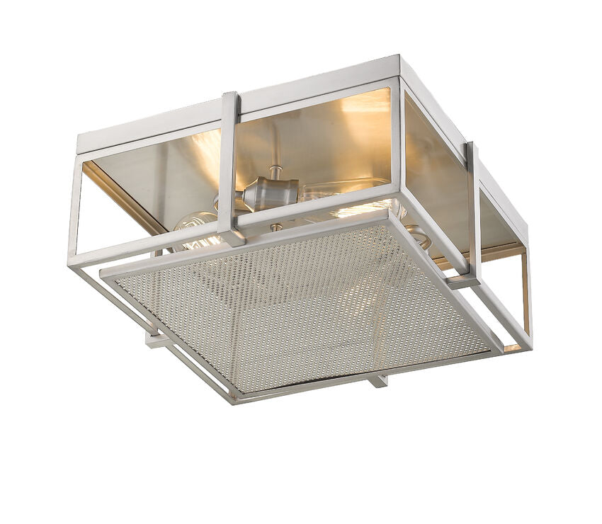 Z-Lite Halcyon 16" 3-Light Brushed Nickel Square Frame Steel Flush Mount Lighting