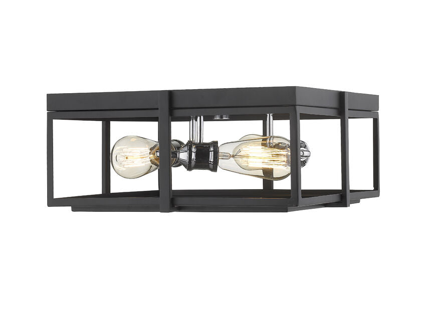 Z-Lite Halcyon 16" 3-Light Matte Black and Chrome Square Frame Steel Flush Mount Lighting