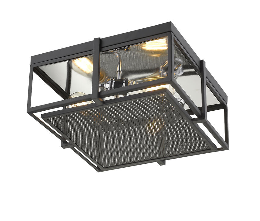 Z-Lite Halcyon 16" 3-Light Matte Black and Chrome Square Frame Steel Flush Mount Lighting