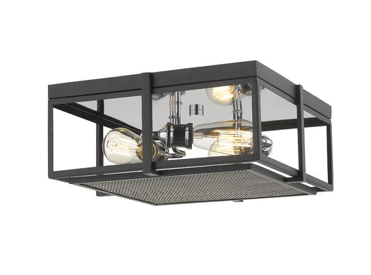 Z-Lite Halcyon 16" 3-Light Matte Black and Chrome Square Frame Steel Flush Mount Lighting