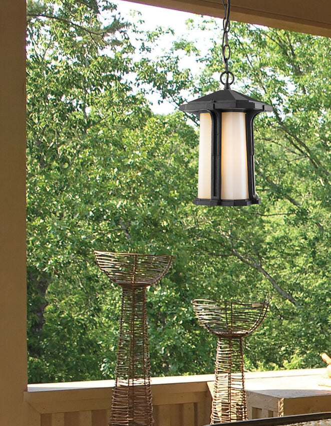 Z-Lite Harbor Lane 9" 1-Light Black Outdoor Chain Mount Ceiling Fixture With Matte Opal Glass Shade