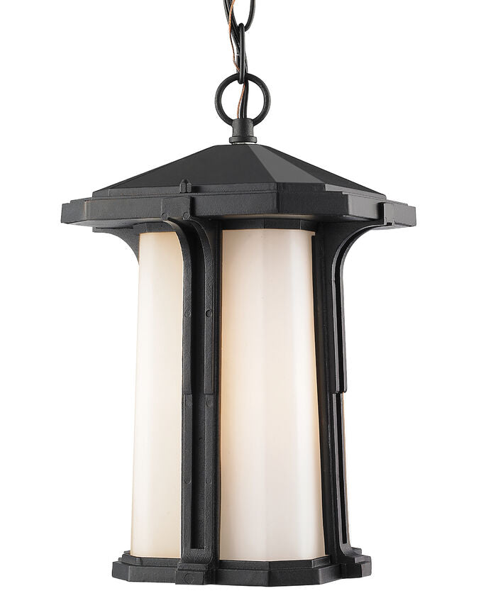 Z-Lite Harbor Lane 9" 1-Light Black Outdoor Chain Mount Ceiling Fixture With Matte Opal Glass Shade