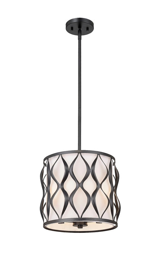 Z-Lite Harden 12" 3-Light Matte Black and White Fabric Shade Pendant Light