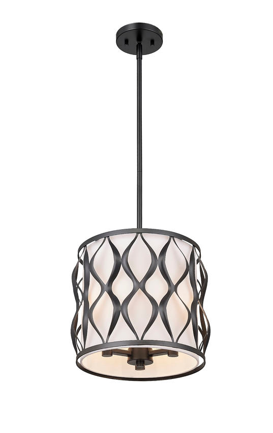 Z-Lite Harden 12" 3-Light Matte Black and White Fabric Shade Pendant Light