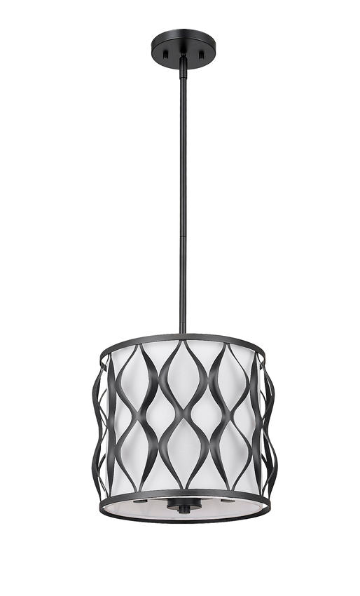 Z-Lite Harden 12" 3-Light Matte Black and White Fabric Shade Pendant Light