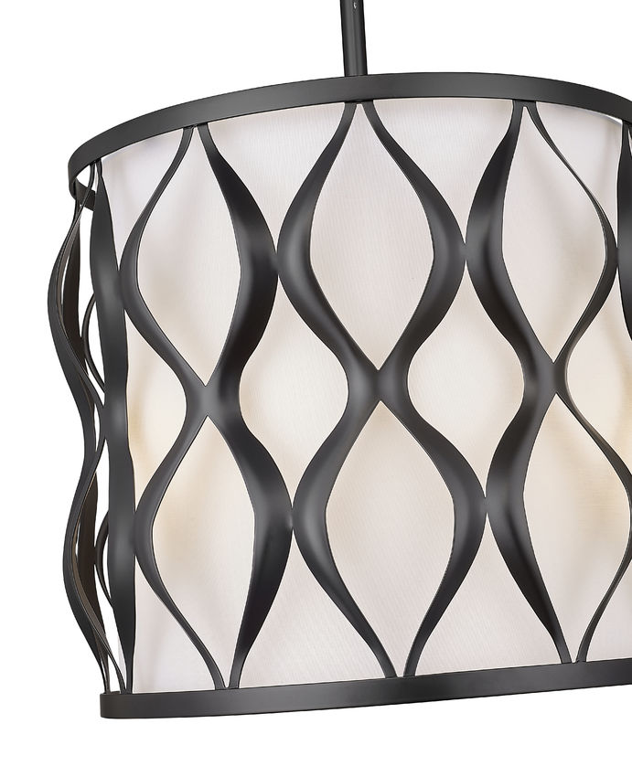 Z-Lite Harden 12" 3-Light Matte Black and White Fabric Shade Pendant Light