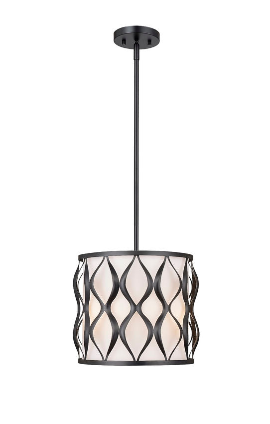 Z-Lite Harden 12" 3-Light Matte Black and White Fabric Shade Pendant Light
