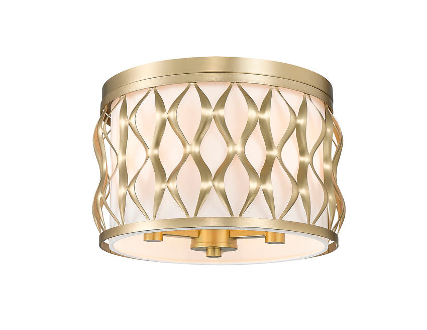 Z-Lite Harden 12" 3-Light Modern Gold and White Fabric Shade Flush Mount
