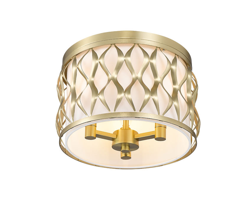 Z-Lite Harden 12" 3-Light Modern Gold and White Fabric Shade Flush Mount