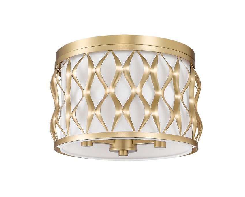 Z-Lite Harden 12" 3-Light Modern Gold and White Fabric Shade Flush Mount
