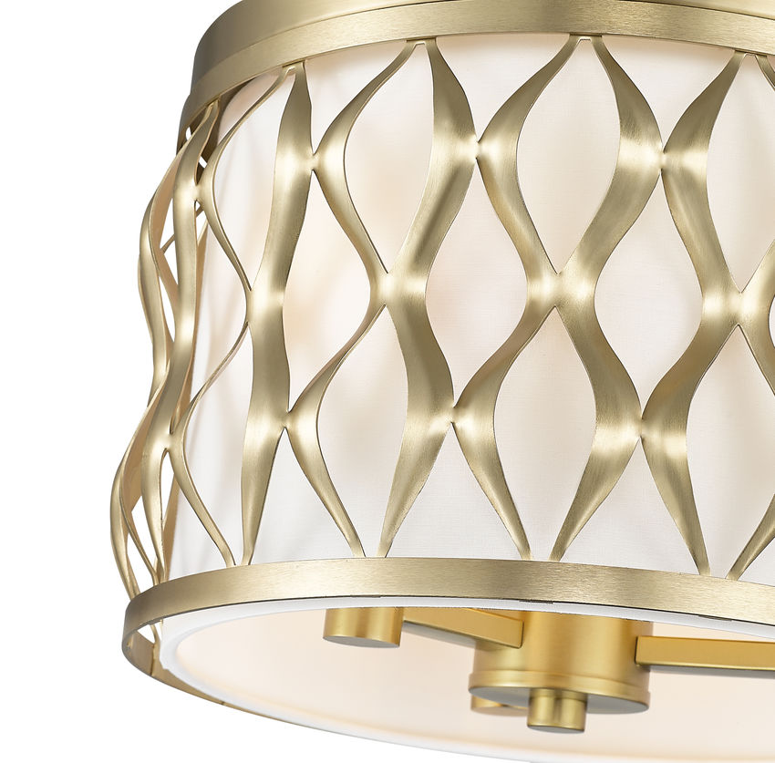Z-Lite Harden 12" 3-Light Modern Gold and White Fabric Shade Flush Mount