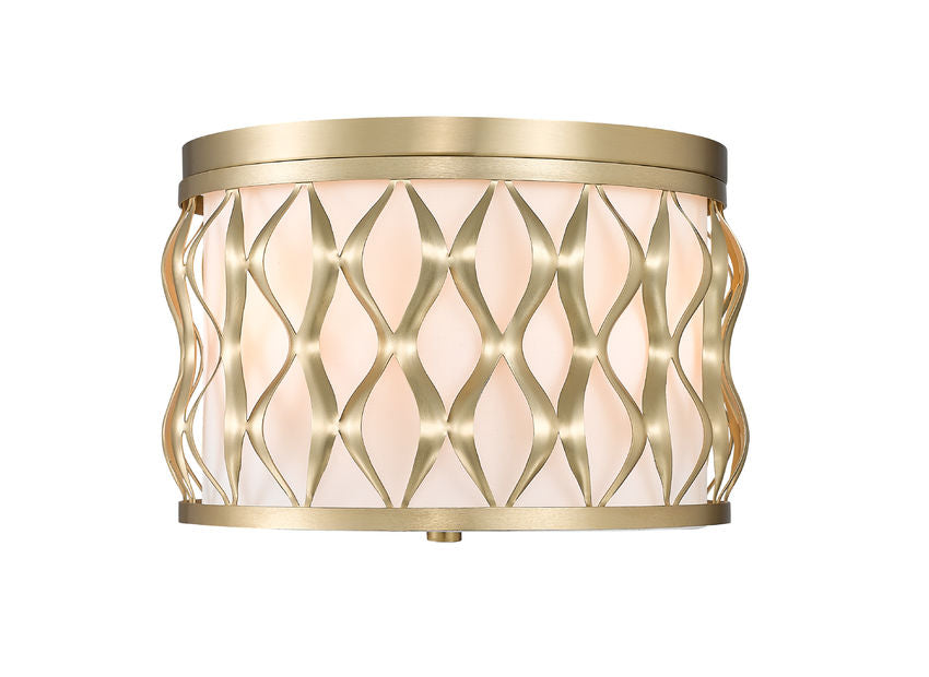 Z-Lite Harden 12" 3-Light Modern Gold and White Fabric Shade Flush Mount