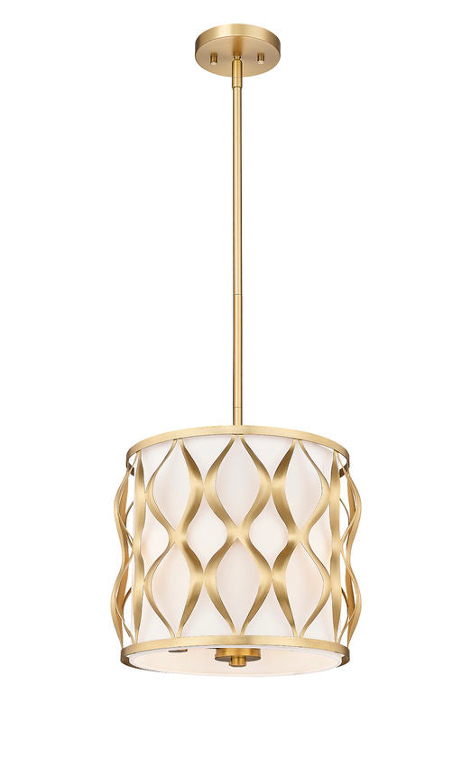 Z-Lite Harden 12" 3-Light Modern Gold and White Fabric Shade Pendant Light