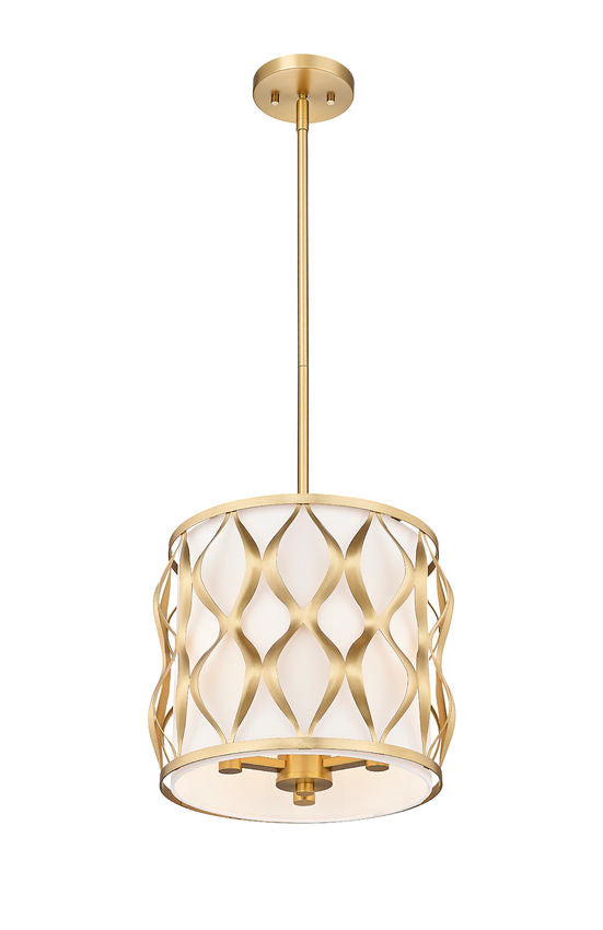 Z-Lite Harden 12" 3-Light Modern Gold and White Fabric Shade Pendant Light