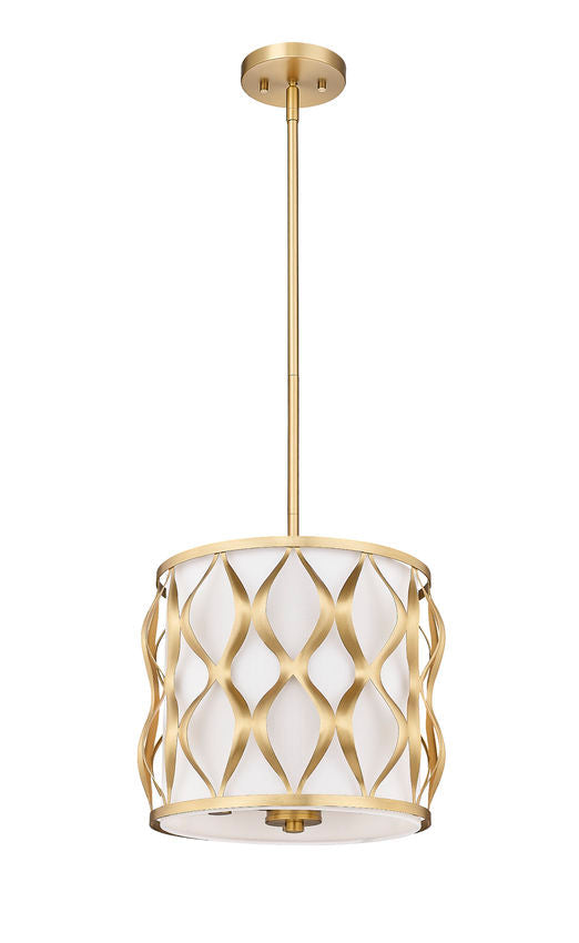 Z-Lite Harden 12" 3-Light Modern Gold and White Fabric Shade Pendant Light