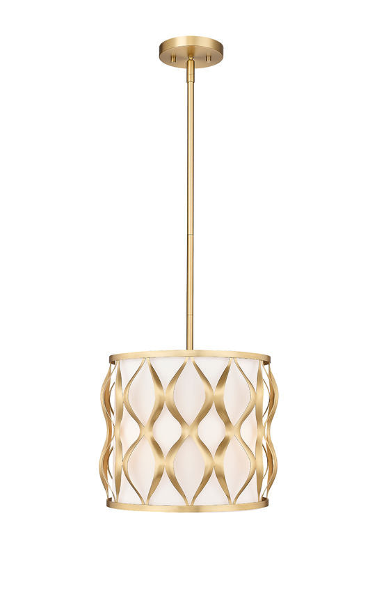 Z-Lite Harden 12" 3-Light Modern Gold and White Fabric Shade Pendant Light