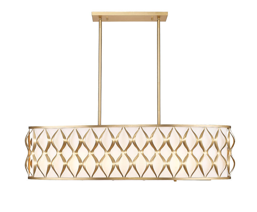Z-Lite Harden 13" 10-Light Modern Gold and White Fabric Shade Linear Chandelier
