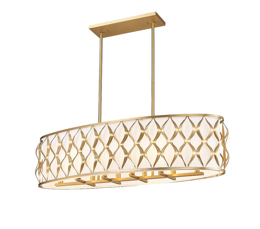 Z-Lite Harden 13" 10-Light Modern Gold and White Fabric Shade Linear Chandelier